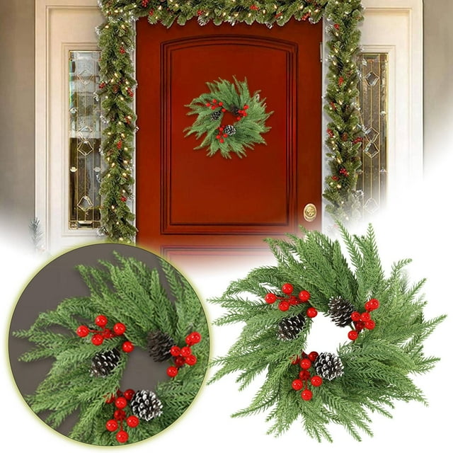 Couronne de Vacances Élégante avec Baies Rouges Réalistes et Construction en Caoutchouc Souple pour Décorations de Porte Festives