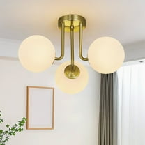 LMQNINE Modern 3-Light Gold Ceiling Fixture,Mid-Century Semi-Flush Mount with White Glass Globes for Bedroom,Living Room, Hallway