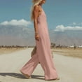 thumbnail image 5 of Linen Jumpsuit for Women Playsuits Wide Leg Dressy Pants Overall Ladies Summer Casual Dungarees Romper with Pockets Pink M, 5 of 7