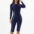 thumbnail image 6 of BiZtdJrK Womens Long Sleeve Rash Guard Boyleg Swimsuit Zipper Sun Protection One Piece Bathing Suit for Surfing, Navy, S, 6 of 8