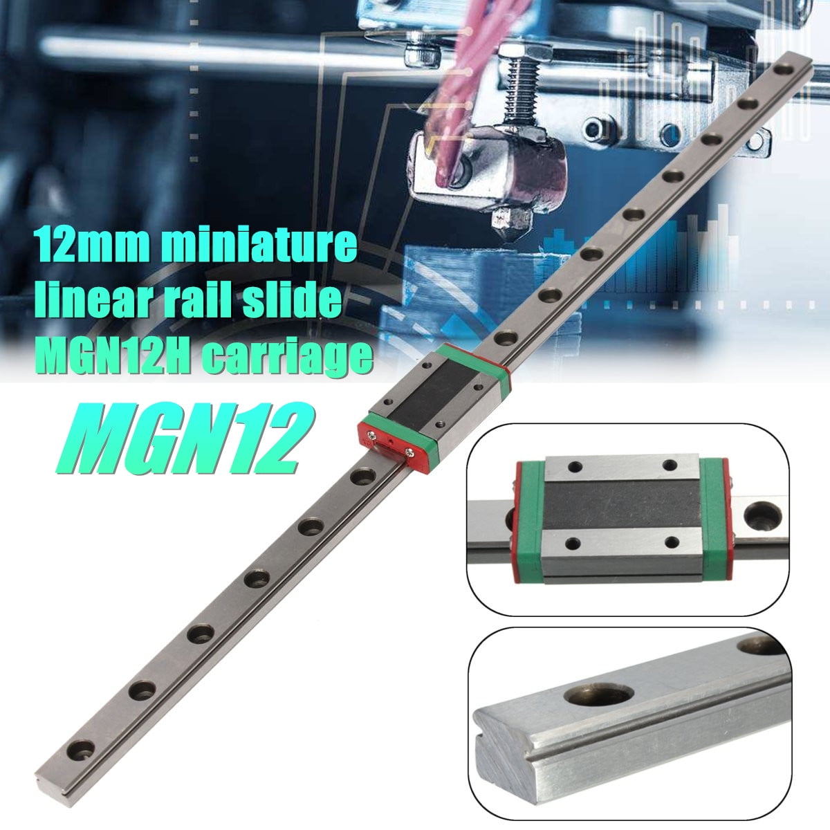 MGN12 12mm Miniature Linear Rail Slide+MGN12H Carriage For Kossel 3D