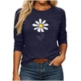 thumbnail image 2 of Dolkfu Pull-on Women'S Summer Tops Crew Neck Blue 3/4 Sleeve Minimalist T-Shirts Casual Printed Floral Tops Navy,S, 2 of 6