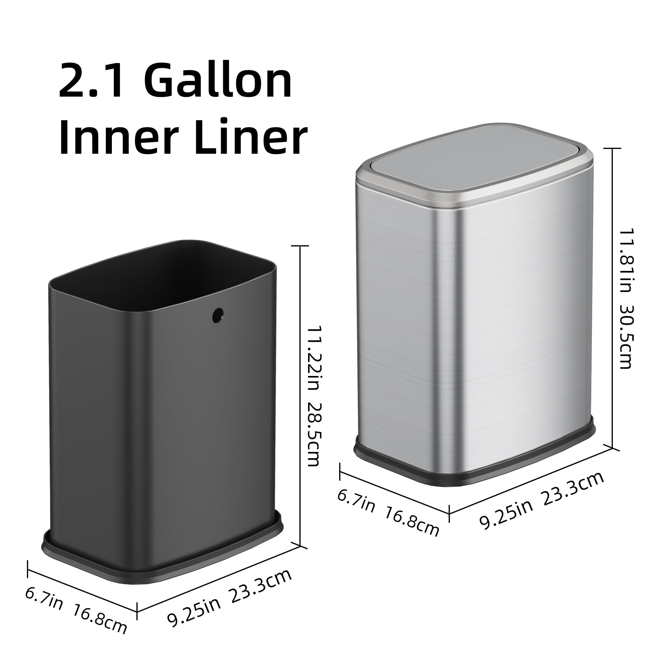 KSSKSS 2.1 Gallon/8L Stainless Steel Bathroom Trash Can with Swing Lid, Silent Garbage Can for Bathroom, Bedroom, Office,Living-Room (Titanium Silver)