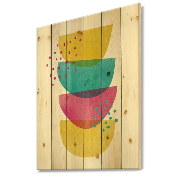 Designart 'Minimal Spots Balance II' Mid-Century Modern Print on Natural Pine Wood