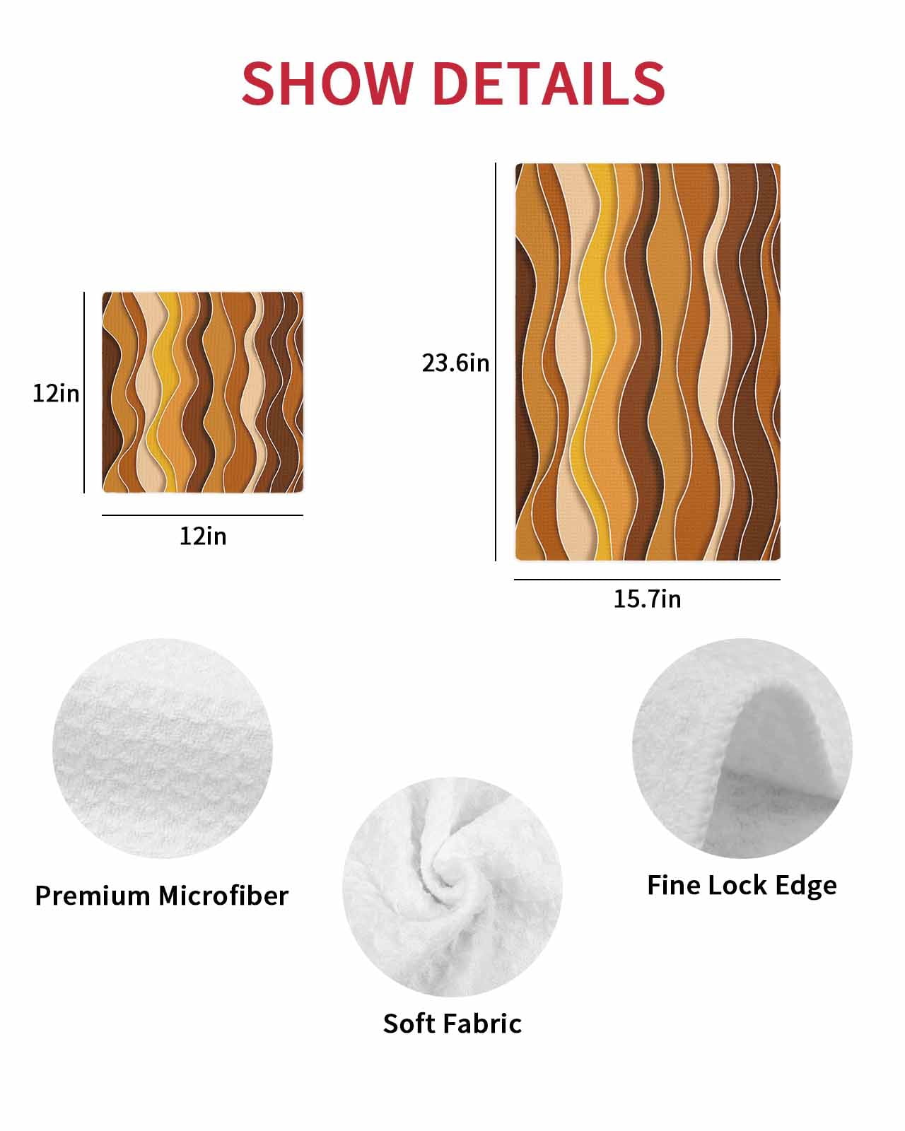 Burnt Orange Ombre Kitchen Dish Towels for Drying Dishes Set of 4, Abstract Art Moire Ocean Waves Waffle Weave Microfiber Terry Hand Tea Bathroom Towels Quick Dry & Absorbent Towel 15.7x23.6
