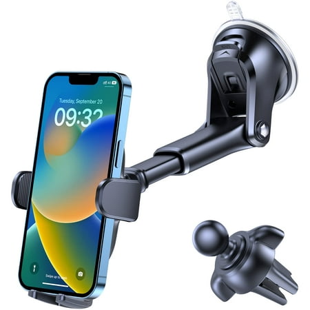 OQTIQ 3-in-1 Suction Cup Phone Holder Windshield/Dashboard/Air Vent Dashboard & Windshield Suction Cup Car Phone Mount with Strong Sticky Gel Pad Compatible with iPhone Samsung & Other Ce