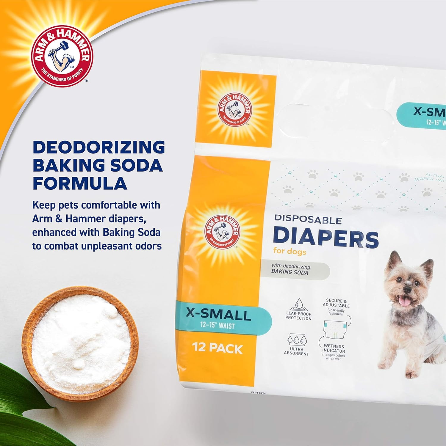 Arm & Hammer Female Dog Diapers, Size X-Small, 12 Count | Ultra-Absorbent with Leak-Proof Protection