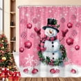 thumbnail image 4 of Pink Christmas Snowman Shower Curtain, Cute Winter Xmas Balls Wreath Bathroom Shower Curtains, Cute Winter Snowman New Year Holiday Decor Fabric Bath Curtain with Hooks, 70X72IN, 4 of 6