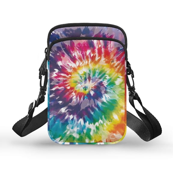 HELLHERO Tie-Dye Polyester Adjustable Crossbody Bag Double Layer Outdoor Holiday Travel Double Zipper