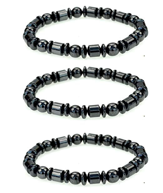 Beautiful Magnetic Black Hematite Gemstone Bracelet -Good for Healing, Increases Energy, Arthritis Pain Relief Suits Both Men & Women, 3 pcs- hb025-set