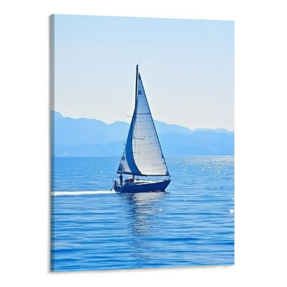 Shiartex Blue Ocean Sailboat Canvas Wall Art Picture 16x20inch for Living Room Bedroom Decor 16x20in