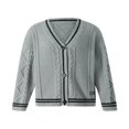 thumbnail image 4 of Femmes Doux Cardigan en Tricot Manches Longues V Cou Étoile Imprimer Bouton Bas Tricot Automne Hiver Pull Rouge M, 4 of 8