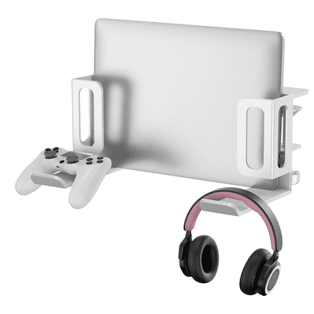 Vertical Laptop Stand, No Drill Desk Side Laptop Stand Organizer Adjustable Laptop Holder Desk Clamp on White