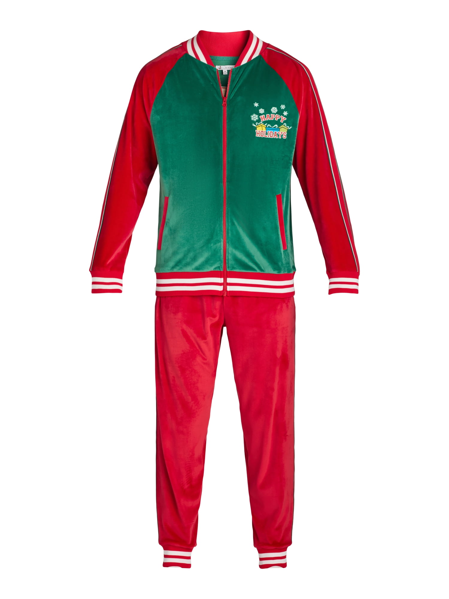 Jolly Knits Men's and Big Men's Velour Christmas Tracksuit