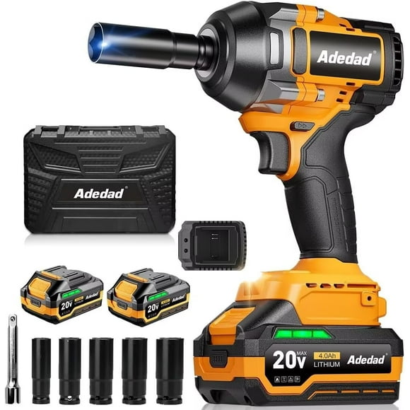 High Torque Power Impact Wrench 1200N.m (885ft-lbs) with 2X 4.0AH Battery 1/2 inch Cordless Electric Impact Gun Brushless Impact Driver for Car Include Fast Charger,5 Sockets and Storge Box