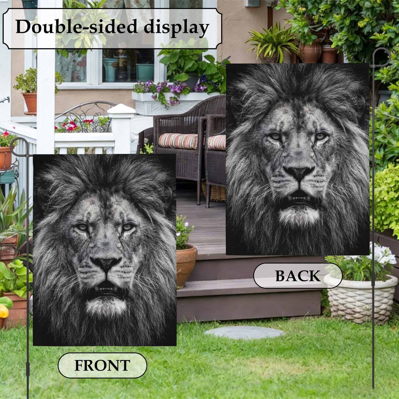 Lion House Flag 28 x 40 Inches, Modern Minimalist Black White Powerful Wild Animal Lion Head Weather Proof Outdoor Patio Flags Double Sided Small House Decoration for Yard Lawn Outside Home
