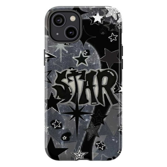 Y2K Star Phone Case, Dark Cosmic Graffiti Grunge Aesthetic Protective Cover for iPhone 16 15 14 13 12 11 Pro Max Plus Mini