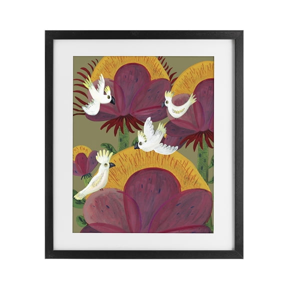 Stupell Industries Bohemian Tropical Cockatoos & Plants Black Framed Print Under Glass, 13 x 16, by Kay Widdowson