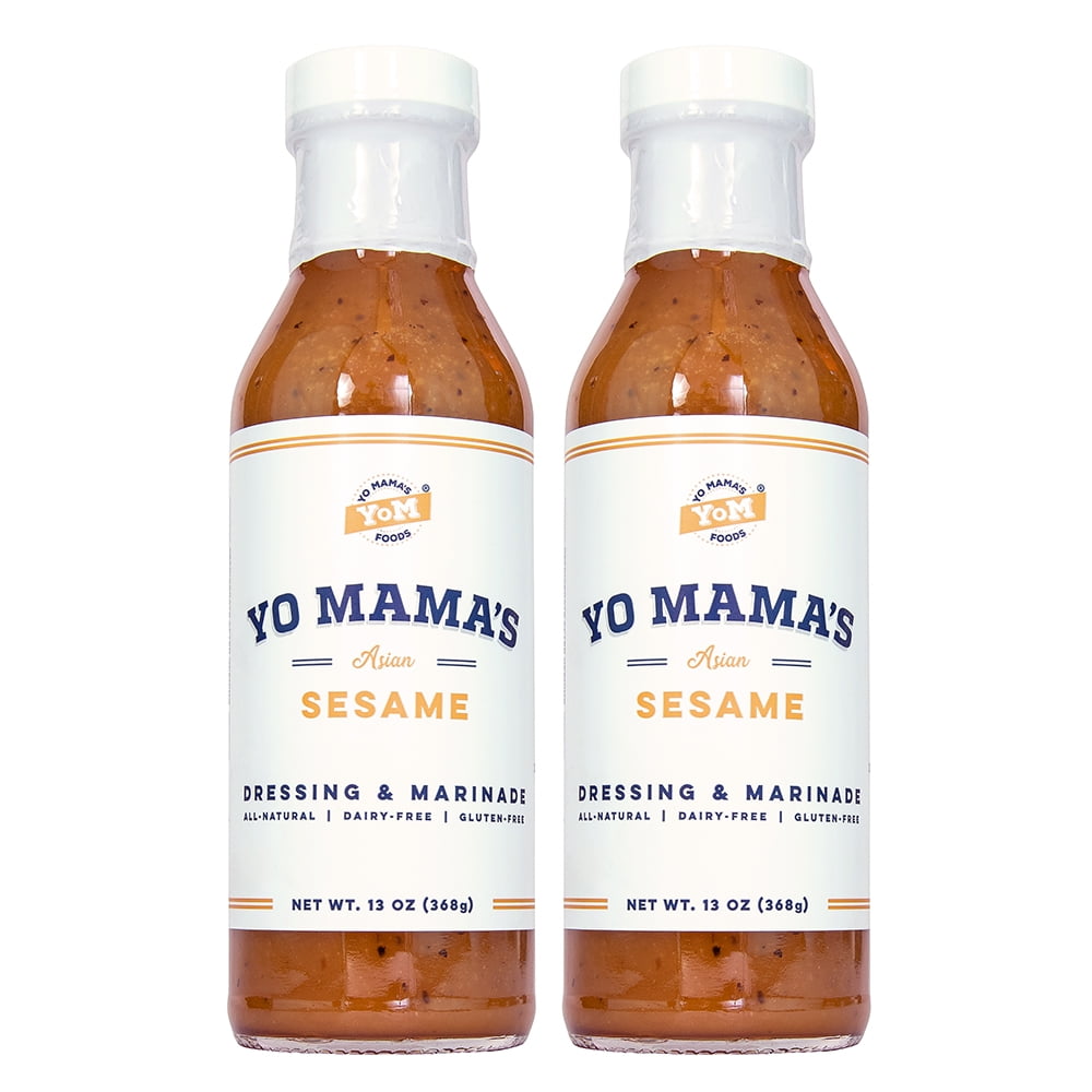 Yo Mama's Foods Gourmet Natural Zesty Sesame Dressing and Marinade - (2) Large 13 oz Bottles - Low Sugar, Low Cal, Low Carb, Low Sodium, and Gluten-Free!