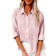 thumbnail image 2 of Classic Linen Cotton Shirt for Women Soft Button Down Top Everyday Essential Pink XXXL, 2 of 9