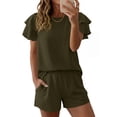 thumbnail image 4 of Pounoo Women's Dresses Double Ruffle Short Sleeve Solid One Piece Romper Shorts Daily Wear Lightweight Breathable Loose Fit Casual Dresses Gift, 4 of 5