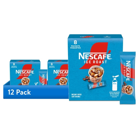 (12 pack) NESCAFÉ Ice Roast, Instant Iced Coffee, 8 Packets