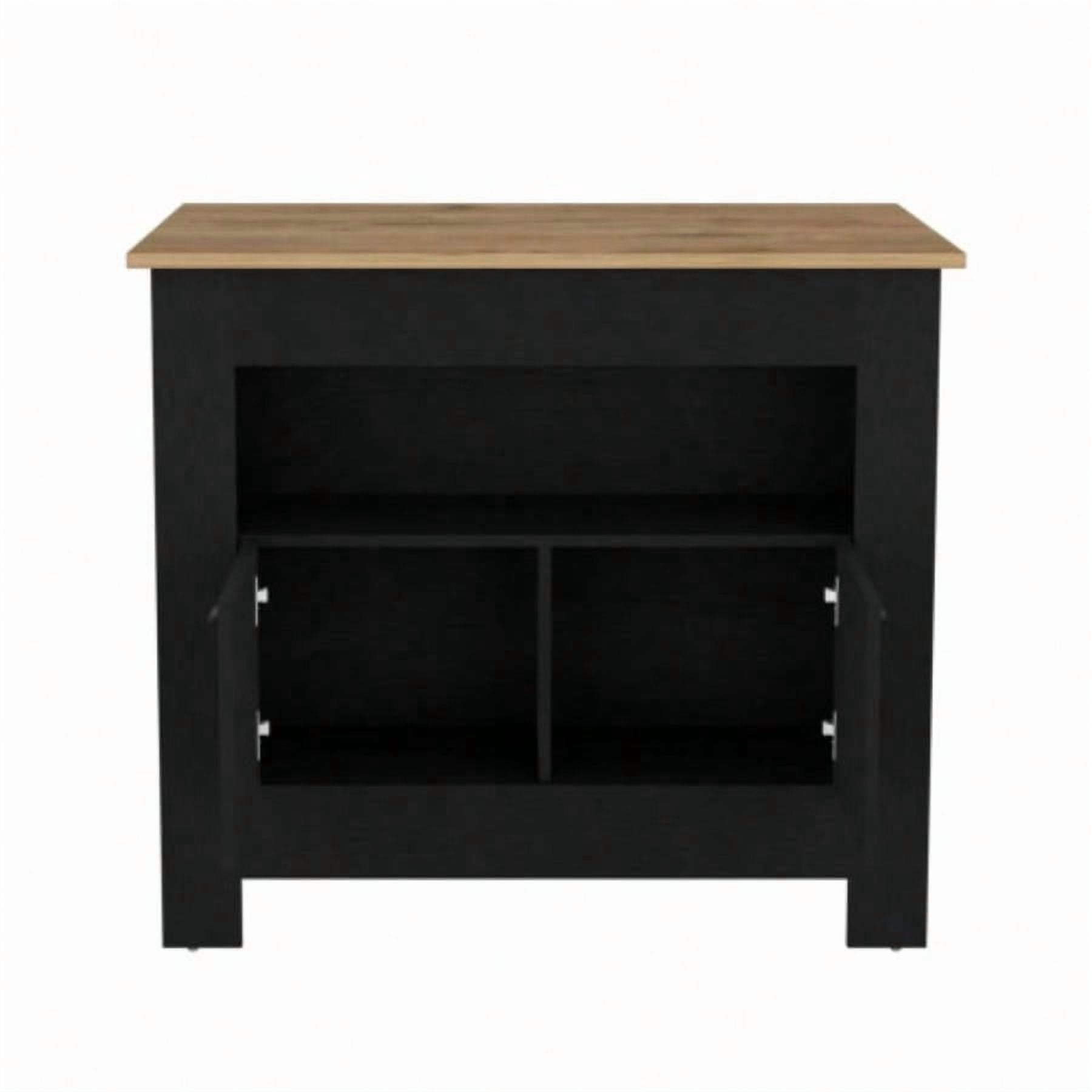 35 Inch High Kitchen Island, 2 Closed Doors & 3 Interior Shelves, Black & Macadamia Finish, Spacious Storage