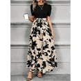 thumbnail image 6 of Women's Summer Short Sleeve Color Block Maxi Dress, Print Belted A-Line Casual Daily Vacation Dress, 6 of 11