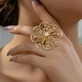 thumbnail image 2 of Boho Big Flower Statement Open Cocktail Rings for Women Fashion Exaggerated Hollow out Elegant Wedding Party Adjustable Floral Wrap Finger Band Promise Eternity Ring Comfort Fit Y2k Jewelry, 2 of 6