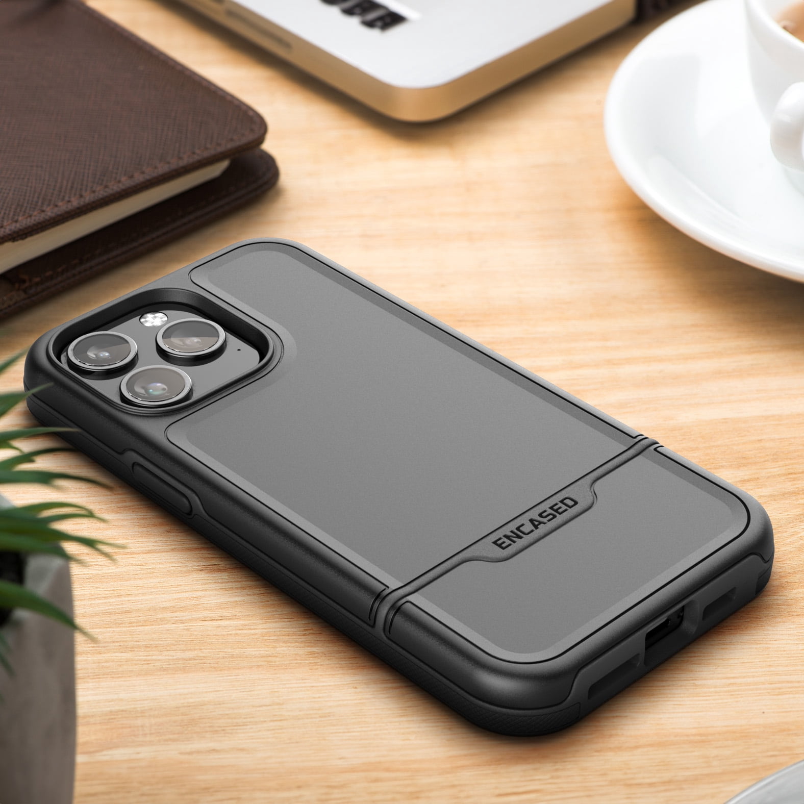 Encased Rebel Designed for iPhone 15 Pro Max Belt Clip Case, Protective Shockproof Phone Case with Holster (Black)
