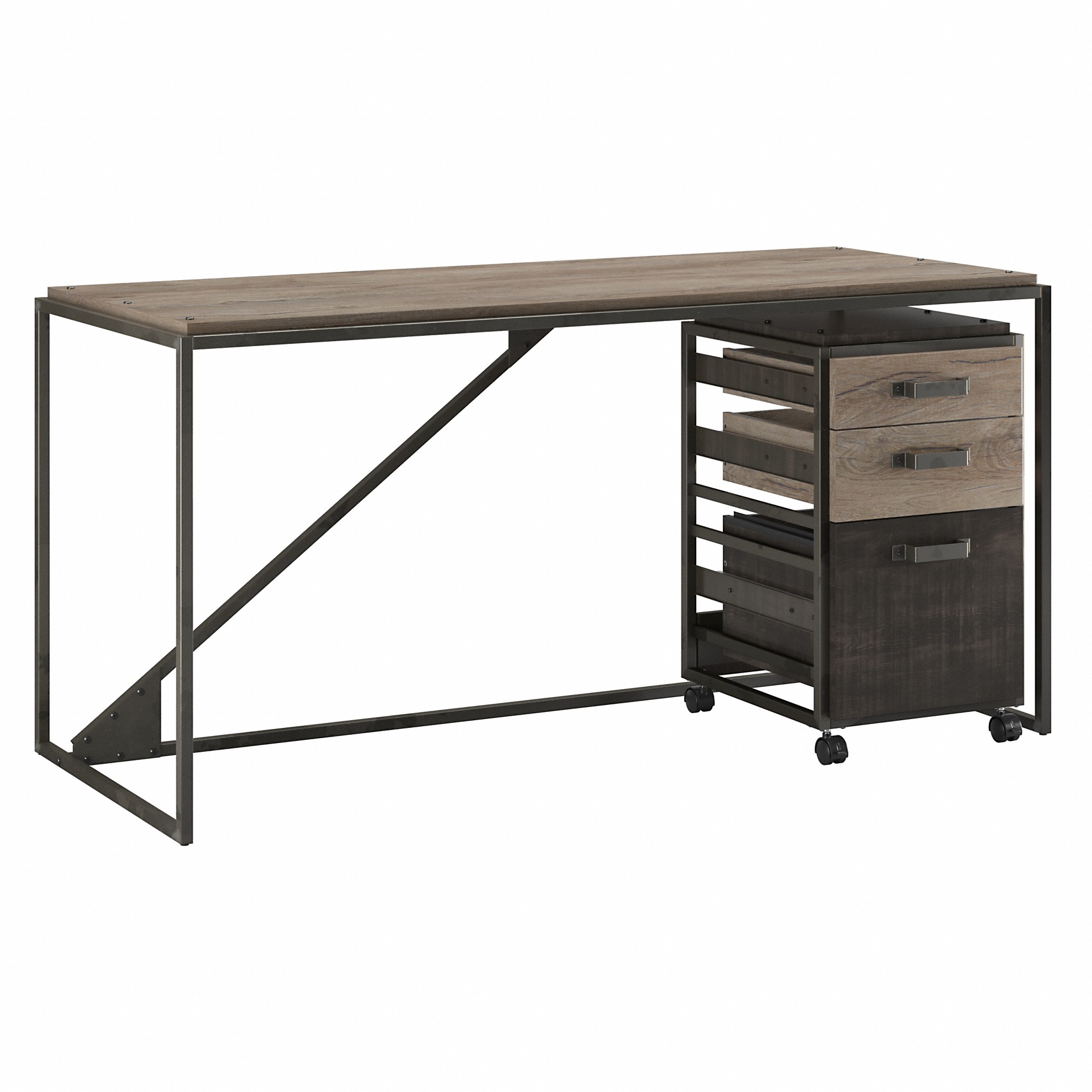 Bush Furniture Refinery 62" Industrial Writing Desk with Mobile File Cabinet - image 2 of 7
