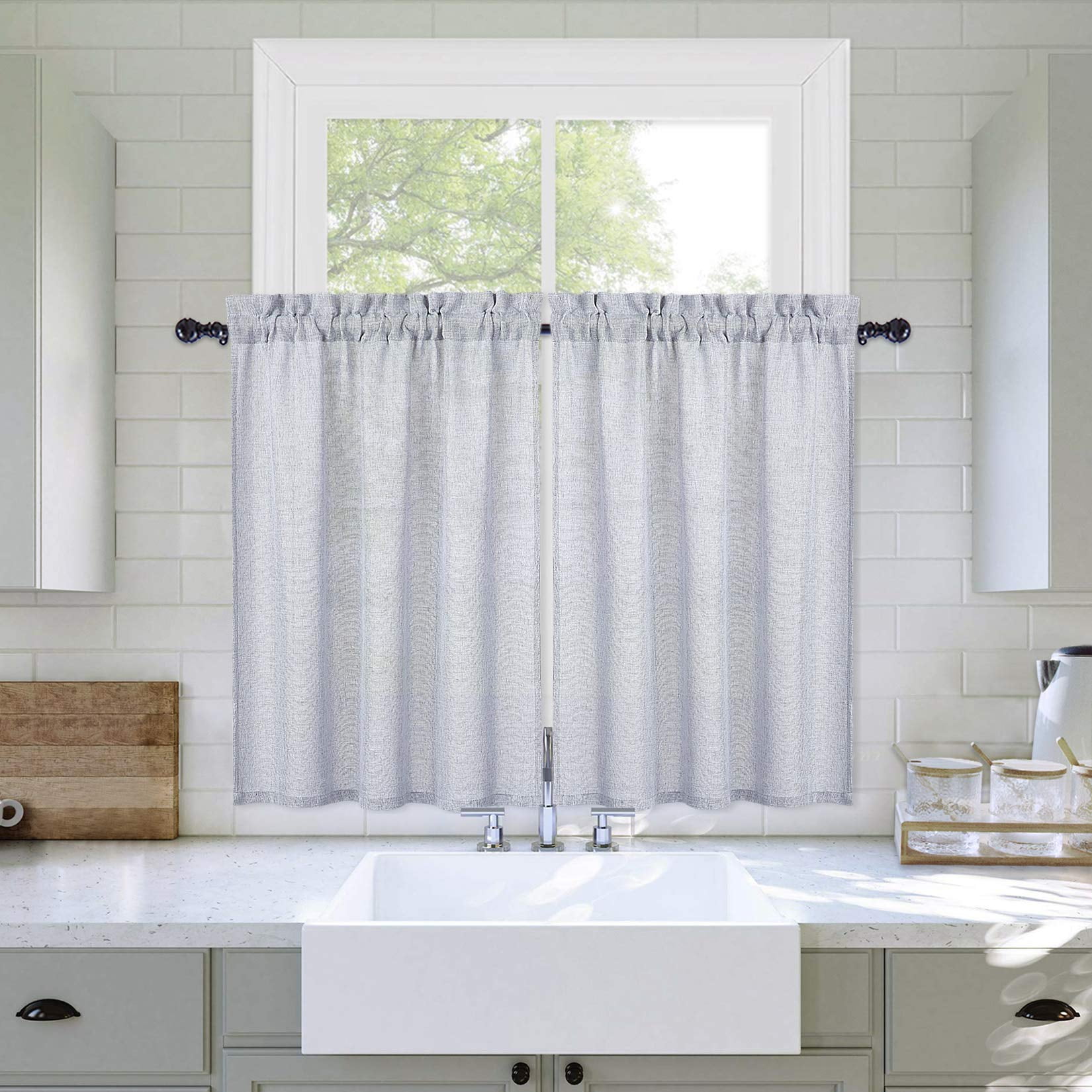 24inch Length Kitchen Window Curtains, Farmhouse Linen Textured ...