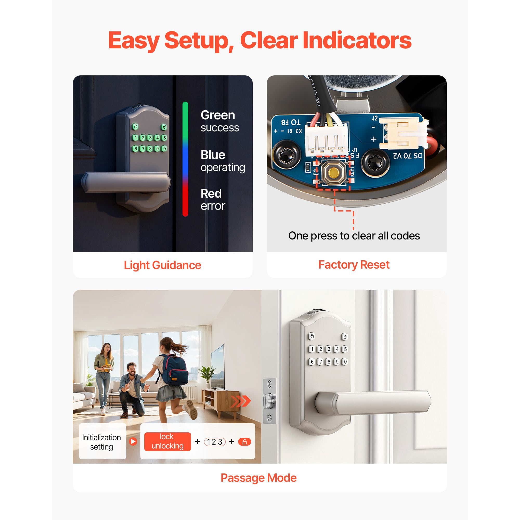 Keyless Entry Door Lock with Handle Electronic Lever Keypad 100 User Codes Auto Lock Anti-Peeping for Home Office Apartment