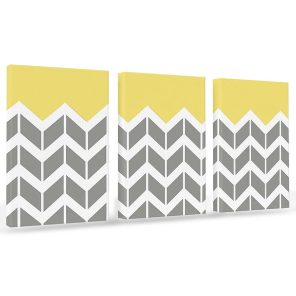 Yellow Grey Canvas Wall Art 3 Panels, Herringbone Abstract Framed Wall Decor Modern Artwork Prints Painting for Living Room, Bedroom, Kitchen & Cafe Decor 20" x 24"