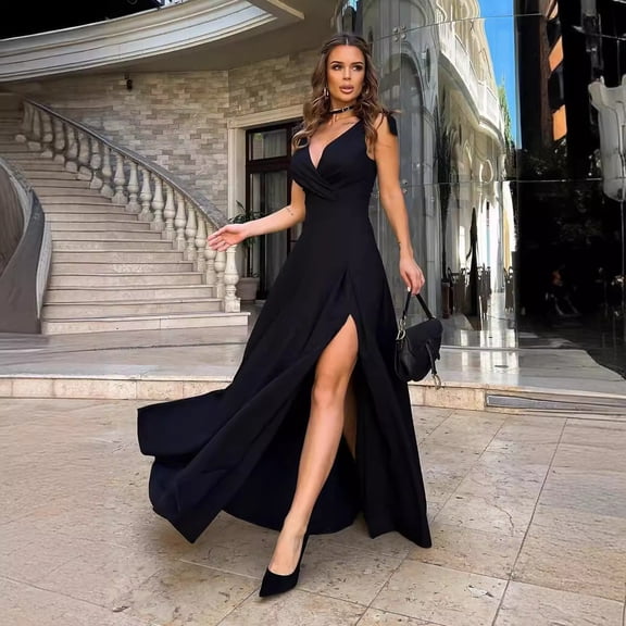 Summer solid color long evening dress