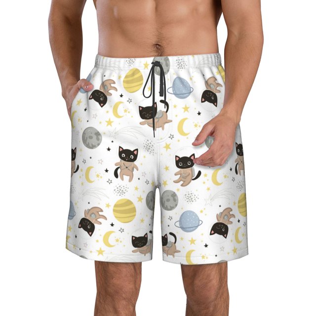Fotbe Cute Cat Trajes de Baño Estampados para Hombre, Shorts de Verano de Secado Rápido, Ropa de Playa, Bañadores-Medium