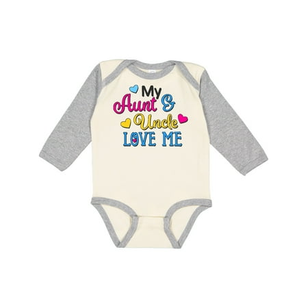 

Inktastic My Aunt and Uncle Love Me with Hearts Gift Baby Boy or Baby Girl Long Sleeve Bodysuit