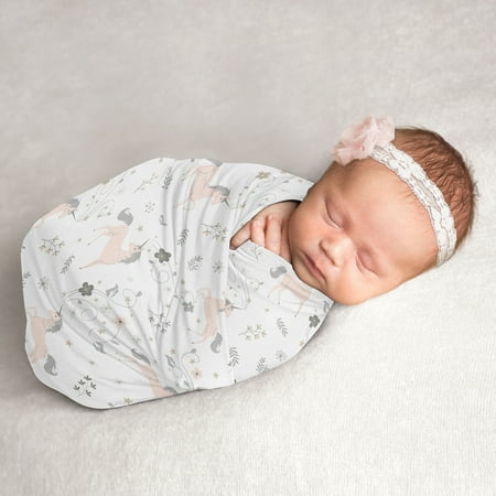 UPC: 0846480088738 | Sweet Jojo Designs Unicorn Girl Swaddle Blanket Jersey Stretch Knit for Newborn or Infant Receiving Security – Blush Pink Grey and Gold Flowers and Stars