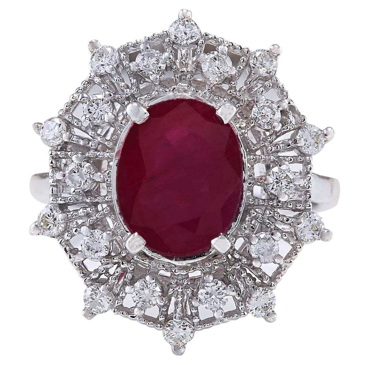 3.87CTW Natural Ruby And Diamond Ring In 14K White Gold by