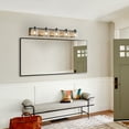 thumbnail image 4 of Bathroom Vanity Lights 40" Farmhouse Vanity Light Fixture, 5-Light Bathroom Wall Sconce with Clear Seeded Glass Shades, Black and Wood Grain Finish, Modern Industrial Design for Bathroom or Powder Ro, 4 of 12