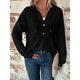 thumbnail image 4 of Sudadera con Capucha de Larga de Punto Gofre para Mujer, con Cordón, Botones, Cuello en V, Informal, con Capucha. Negro L, 4 of 9