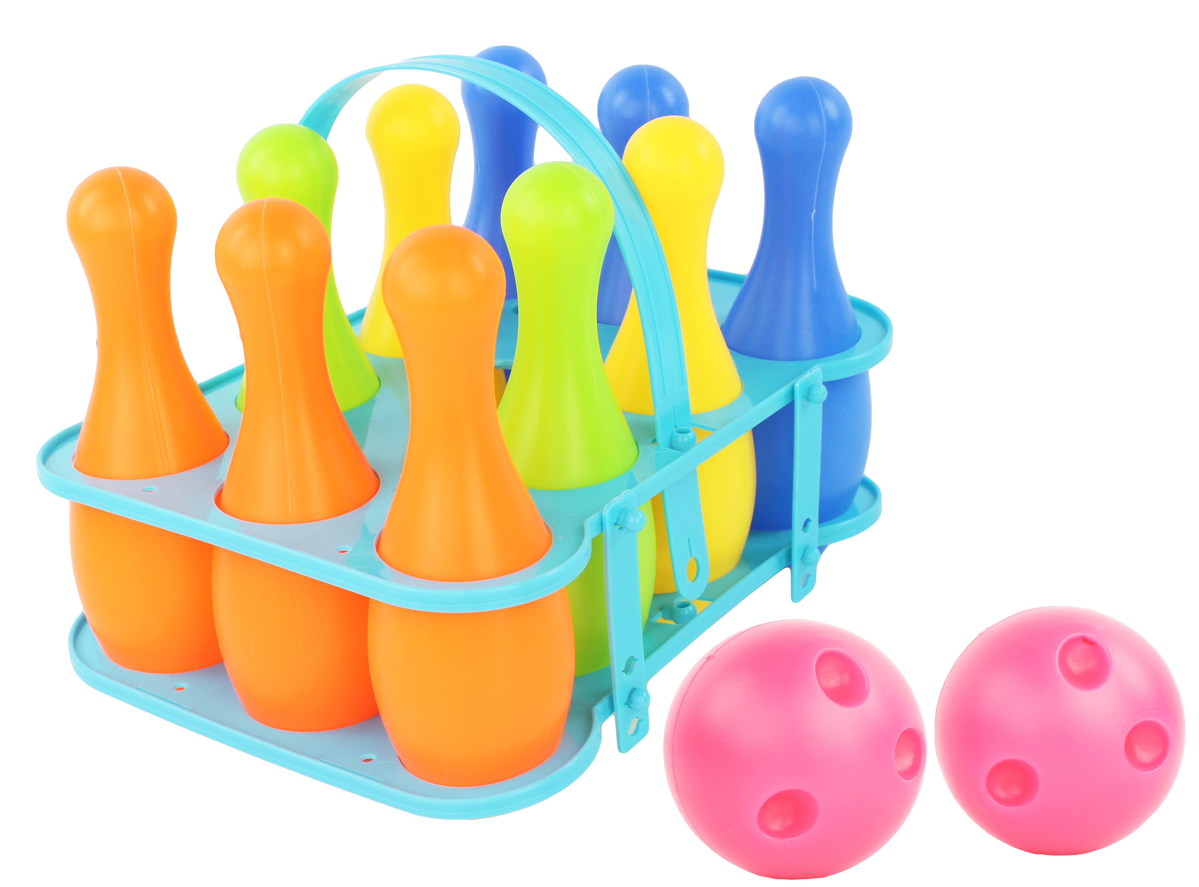 Children's Colorful 12 Piece Toy Bowling Playset w/ 10 Pins, 2 Bowling