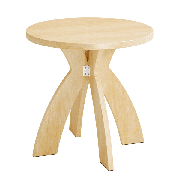 Round Side Table, 23.6 Inch Circular End Table with Curved Cross Legs, Melamine Laminated MDF Accent Table for Living Room, Bedroom, Balcony, Natural Wood Tone