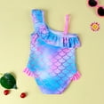 thumbnail image 4 of Hiiyo Toddler Girl Ruffle One-Piece Swimsuit Scales Print One Shoulder Bathing Suit, 4 of 7