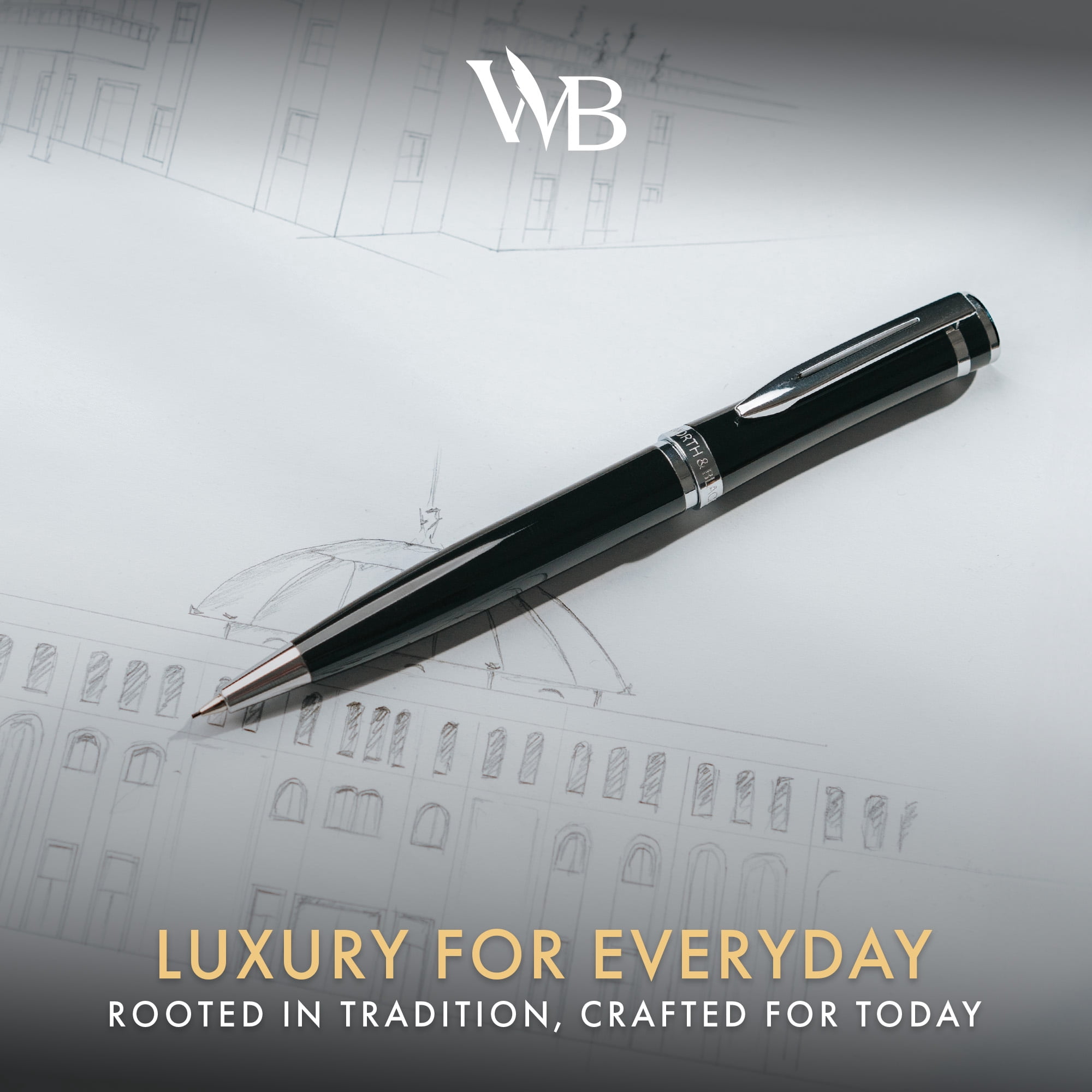 Wordsworth & Black Luxury Erudite Mechanical Pencil Set- Refillable Pencil, Gift Case; Journaling, Calligraphy, Drawing, Smooth Writing [Black Chrome]
