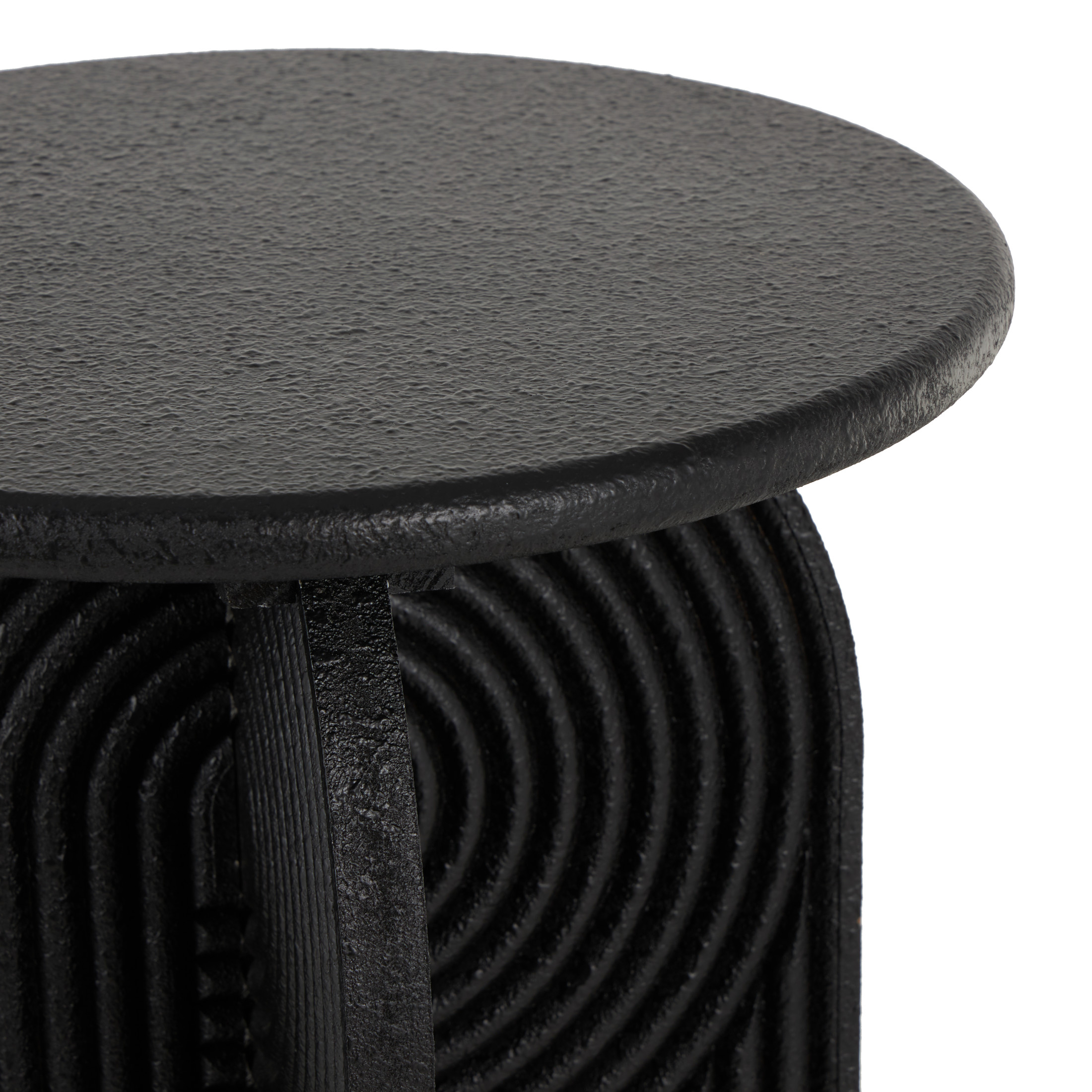DecMode 11" x 18" Black Wood Sandstone Carved Art Deco Arched Pedestal Geometric Accent Table, 2-Pieces