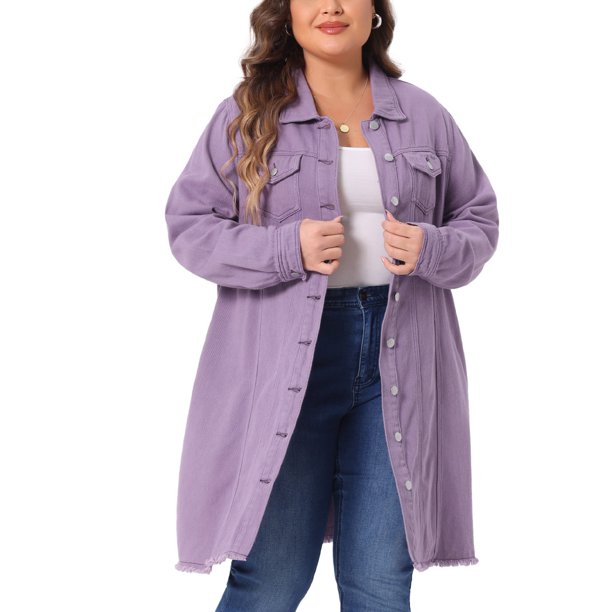 Chaqueta de mezclilla de mujer Agnes Orinda, talla grande, de manga larga, longitud maxi, 2X, color púrpura