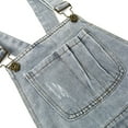 thumbnail image 4 of KIDSCOOL SPACE Girls Big Bibs Pockets Ripped Holes Washed Cotton Jeans Overalls,LightGrey,12-13 Years, 4 of 7