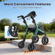 WalkMate مشاية قابلة للطي مع مقعد قابل لضبط الارتفاع، عجلات 10”، تصميم مدمج قابل للطي، أداة مساعدة خفيفة الوزن للمشي لكبار السن أطول 5.3~7 قدم، أخضر