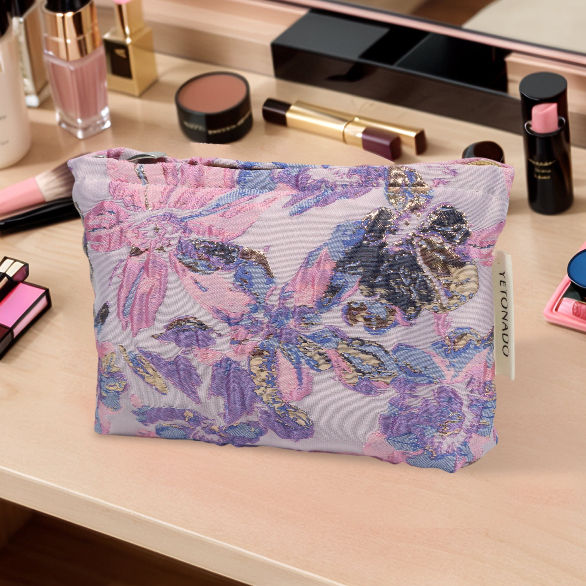 Unique Bargains 1 Pc Convenient Embossment Flower Handheld Makeup Bag Large
